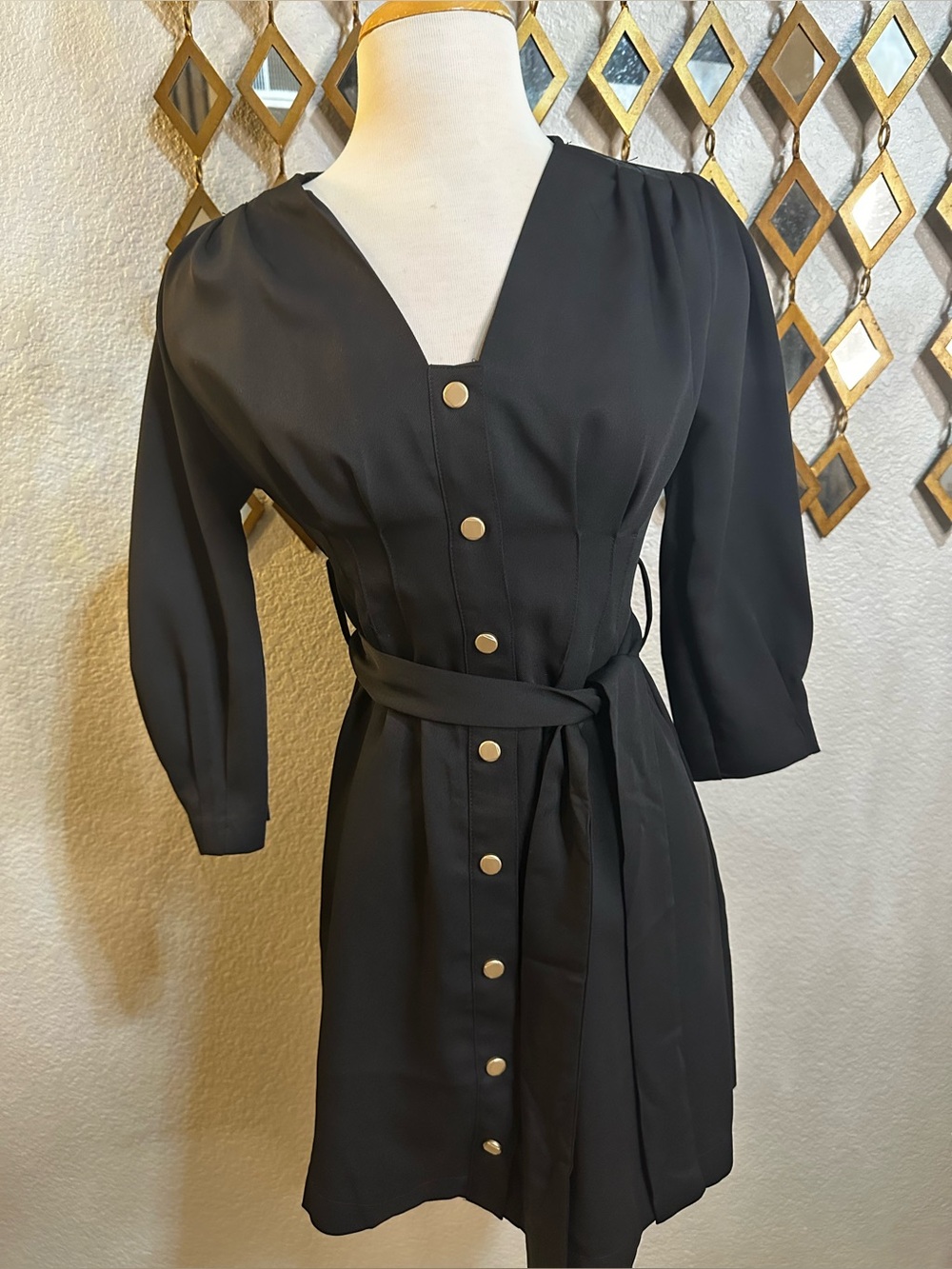 NWT SNAP Front black mini dress from One N More.